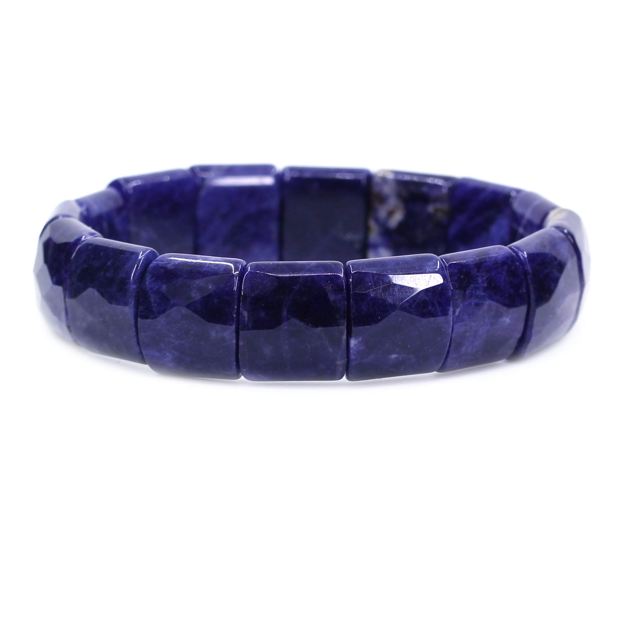 CHENYUE Natural Blue Sodalite Gem Semi Precious Gemstone 15mm Faceted Square Grain Beads Stretch Bracelet 7.5 Inch