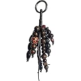 YUNCN Handmade Artistic Wooden Beaded Keychain, Bohemian Tassel Purse Charm with Carved Beads, Artisan-crafted Timeless Bag Accessory.