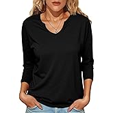 Tankaneo Womens Long Sleeve T-Shirts Casual V Neck Loose Fit Shirts 2025 Fall Lightweight Basic Tees