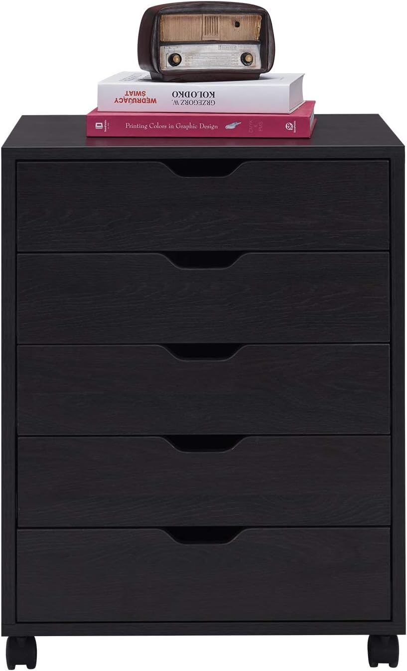 drawer unit on Carts Stands Vicllax 5 Drawer Unit Mobile File Cabinet Under Desk Storage Cart For Home Office Walnut Storage Drawer Carts