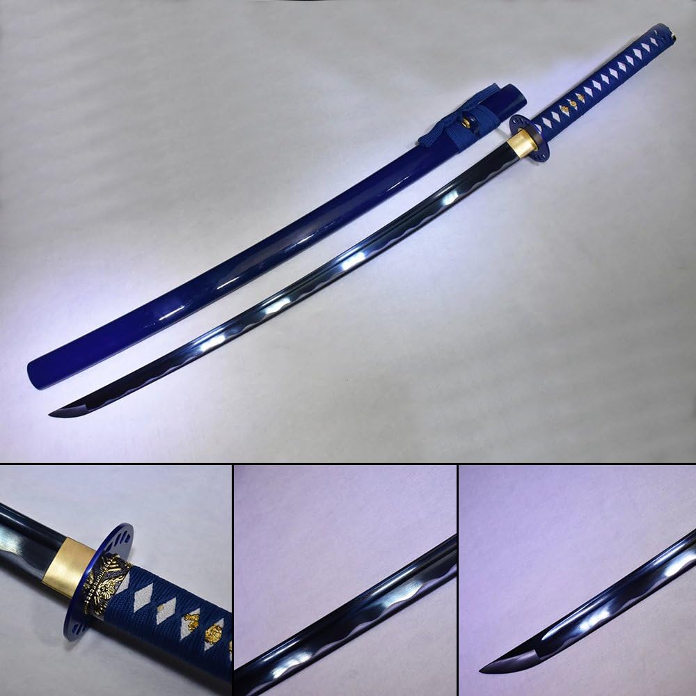 Katana Sword, Fully Handmade Real Japanese Sword High Carbon Steel Samurai Sword with Wooden Scabbard Alloy Guard