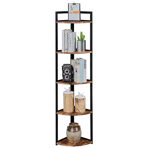 Aetheris 5 Tier Corner Shelf Stand - Industrial Rustic Brown, Freestanding Storage