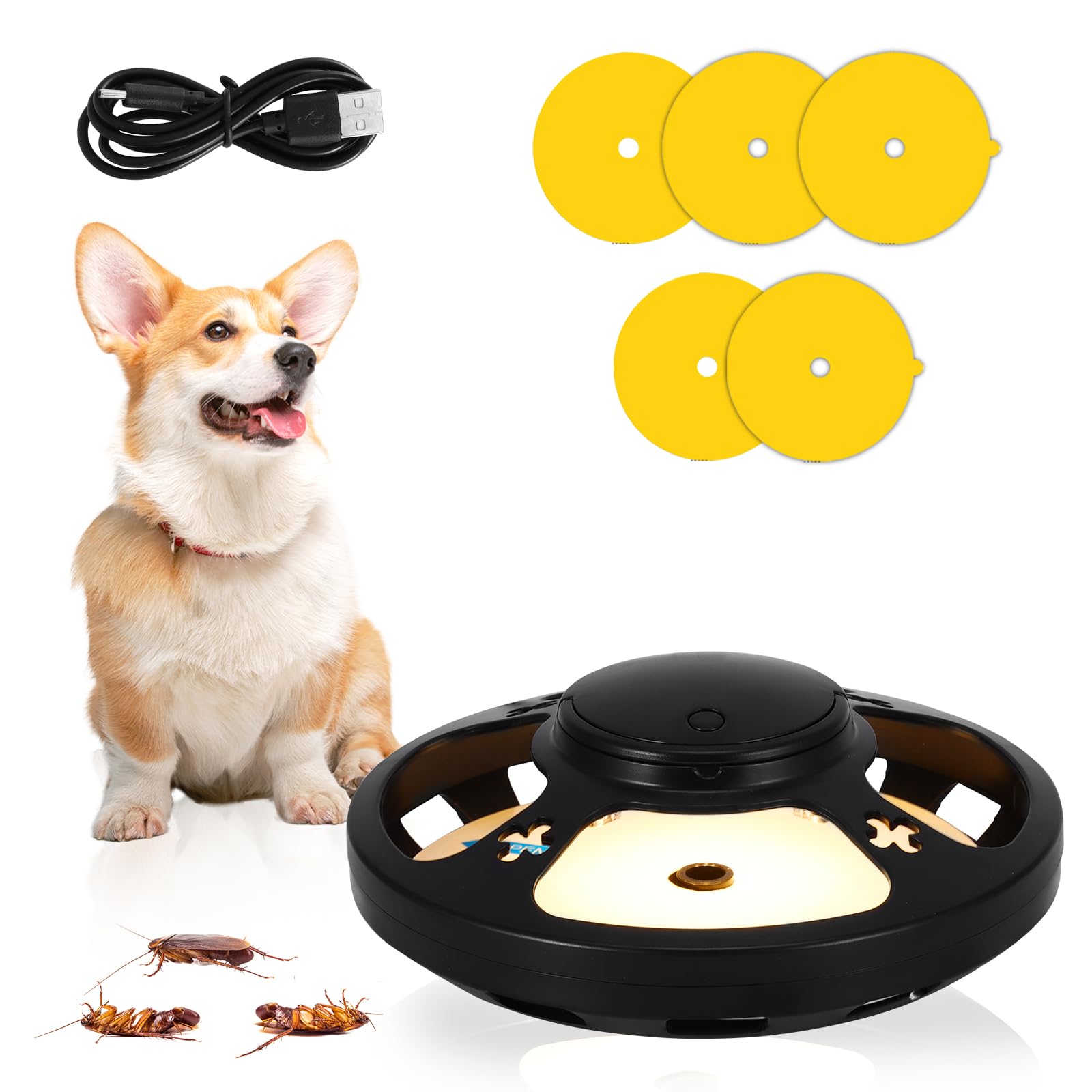 Flea Trap, 1Pack Flea Lamp Traps for Home Fleas Catcher with 4 Light Modes & 6pcs Sticky Pads, Non-Toxic, Fleas Traps Treatment for Mosquitoes, Flies House (BLACK)