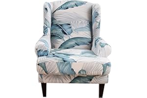 JIAN YA NA Wingback Chair Cover, Stretch Spandex Wing Chair Slipcovers 2 Piece, Wingback Armchair Sofa Slipcover Super Soft Fabric Furniture Protector with Elastic Bottom for Living Room Bedroom Hotel (White)