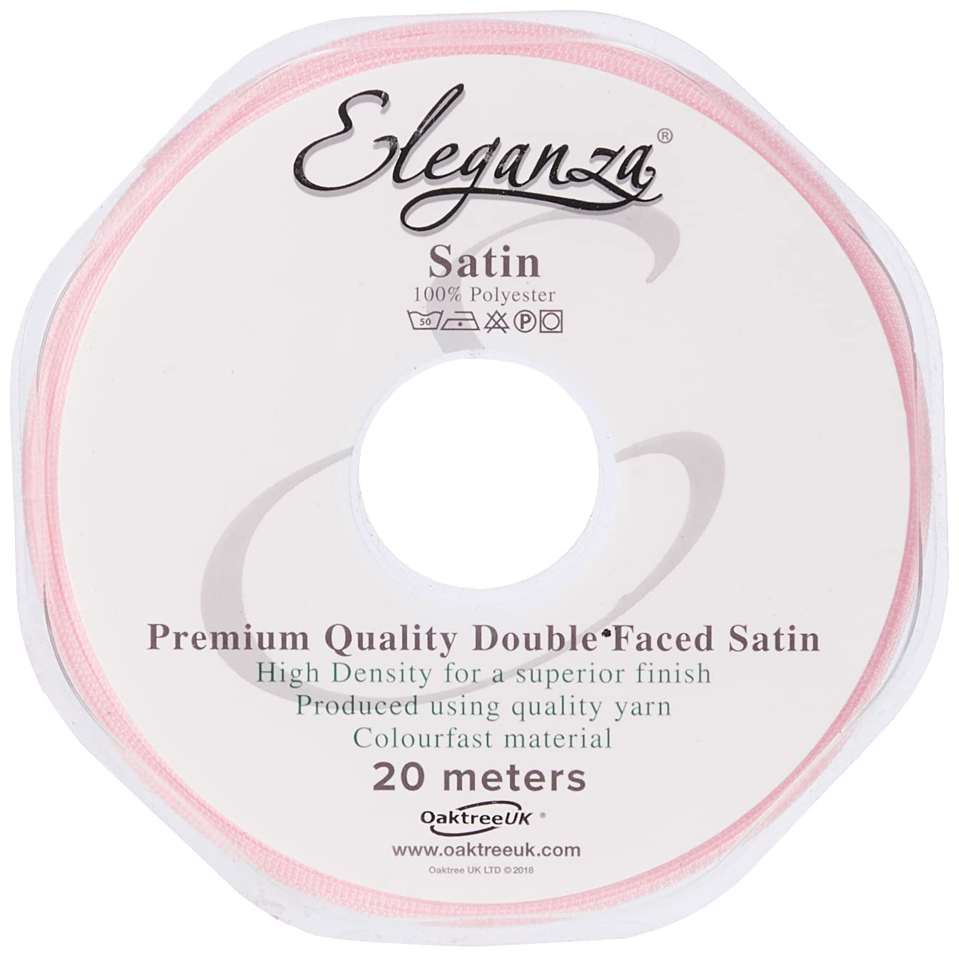 ELEGANZA Double Faced Satin 15mm x 20m Lt Pink No.21, 15 mm x 20 m