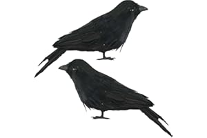 Fashionwu Realistic Crows Halloween Handmade Crow Prop Feathered Black Crows Props Raven Scene Birds Decoration - 2pcs Standing Crows, 12in