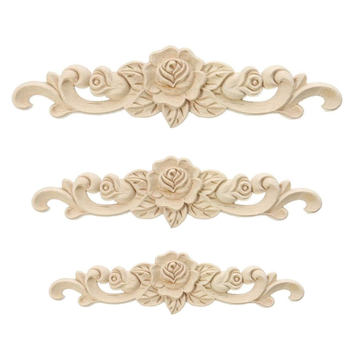 1PC Wooden Wood Carved Chinese Style Floral Wooden Carving Decal Wood Carved Corner Applique for Furniture Cabinet Door Frame Wall Home Decor (Size : 30 * 7 * 0.8cm)