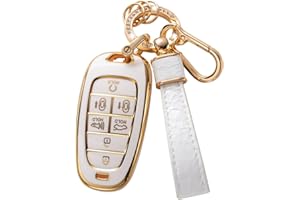 CACARLIKE for Hyundai Key Fob Cover with Hyundai Keychain, Car Key Fob Case Compatible with Hyundai Sonata Nexo 2022 Tucson 2023 Palisade Santa Fe 7 Buttons Smart Key Protector Holder
