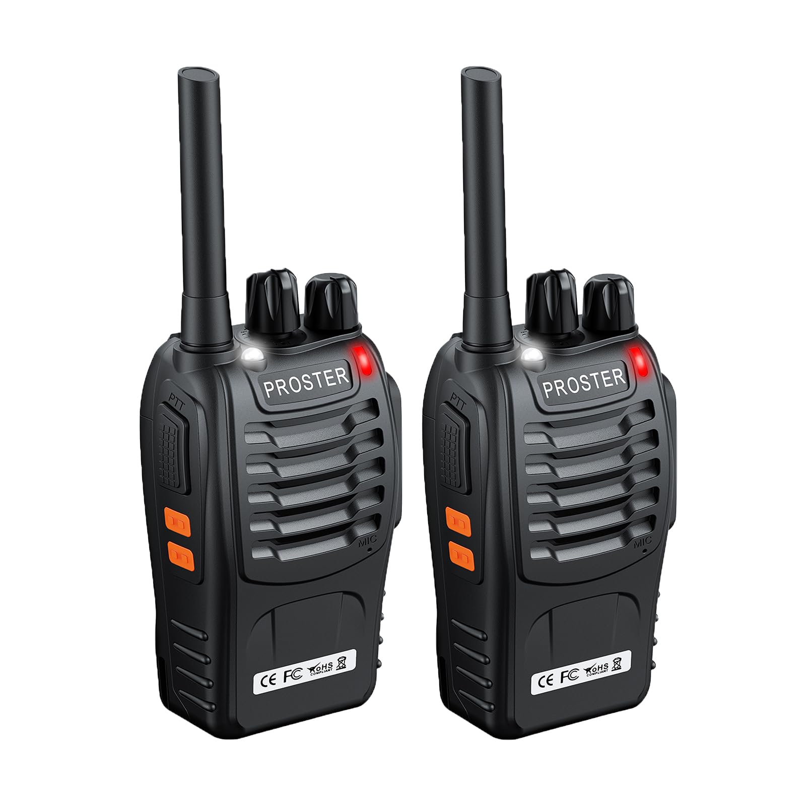 Proster Walkie Talkies 16 Channels Rechargeable Walky Talky with USB Charger Earpieces Walkie Talkies with Voice Prompt 1 Pair