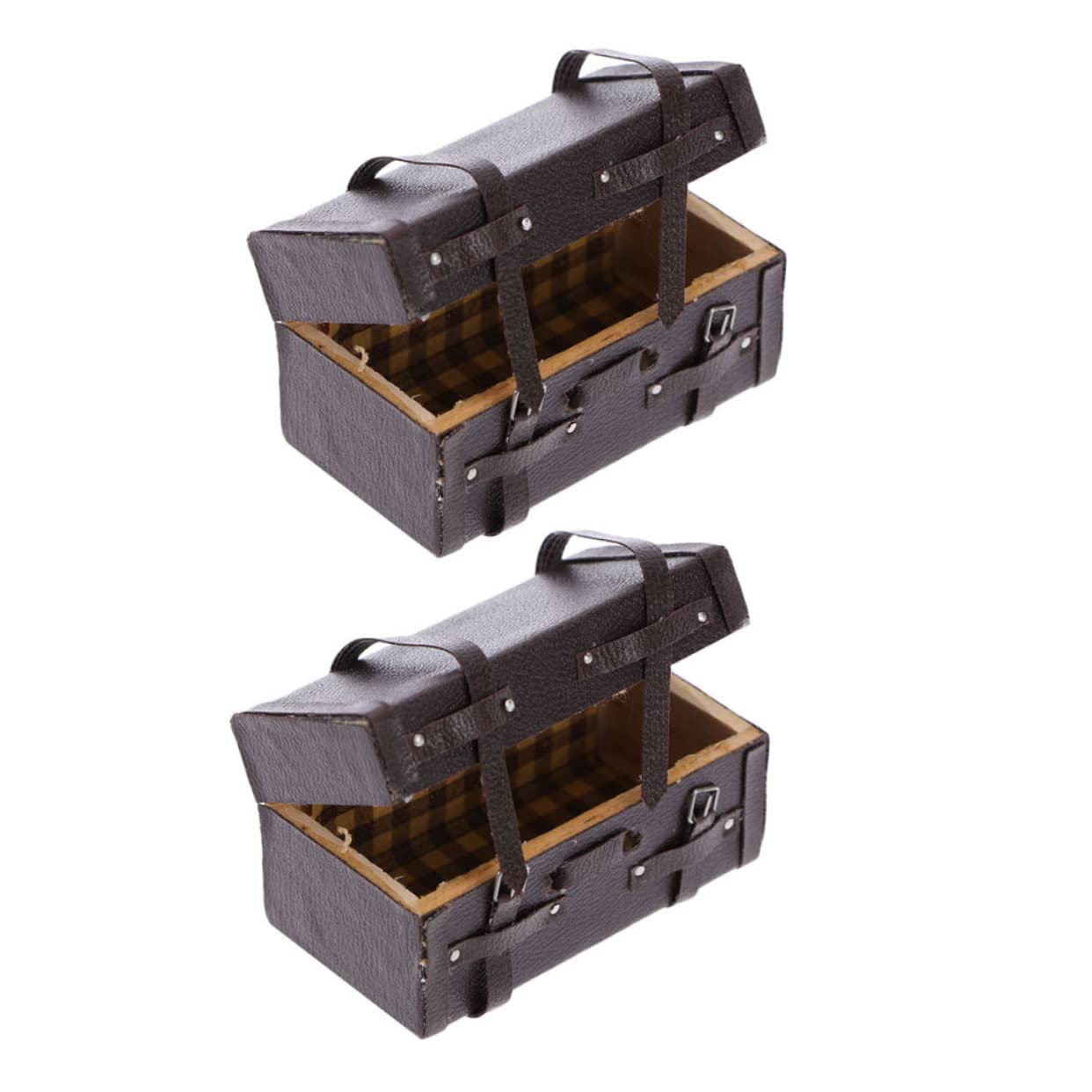 Toyvian 2pcs Vintage Wooden Doll Small for Accessory Old- Wood Accessories Leather Luggage Models Mini Antique Storage House Dollhouse Fashioned Adornments Prop Display/Furniture Micro