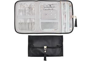 PH PandaHall Travel Jewelry Organizer Case Foldable Jewelry Roll Leather Earrings Organizer Rings Storage Bags Portable Brace