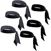 6PCS Tennis Tie Headbands Ninja Tie Back Bandanas Black and Grey Sport Head Ties Solid Hair Band Athletic Sweatbands for Karate Running Basketball Yoga Cycling