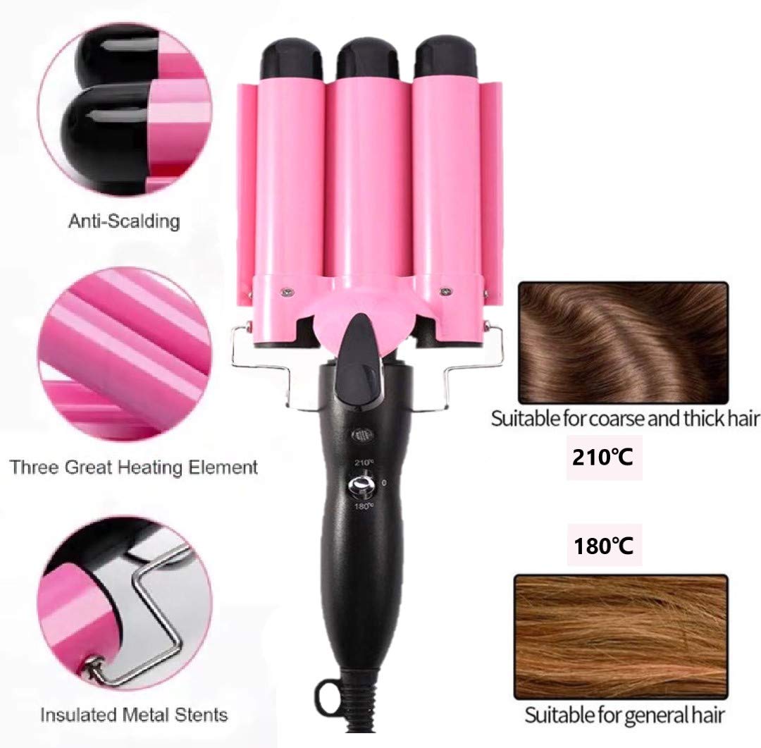 3 Jumbo Barrel Curling Iron Wand 32mm Hair Waver Temperature Adjustable Ceramic Big Waves Hair Crimper (1.25'')