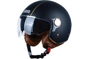 BEON Open Face Motorcycle Helmet for Adults, DOT Approved,3/4 Retro Vespa Helmet, Dual Visors Men's and Women's Motorbike Casco for Moped Cruiser Bobber and Chopper