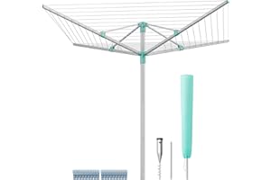 SONGMICS Umbrella Drying Rack, Retractable Outdoor Drying Rack, Height Adjustable, 164 ft Long Clothesline, Holds 5 Laundry L