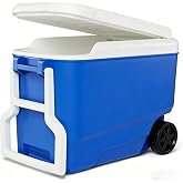38 Quart Hard Sided Cooler with Wheels and Handle, Blue | Keeps Ice Colder Longer | Holds Up to 53 Cans | Portable Coole | Durable Outdoor Construction | Easy-Clean Interior