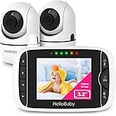 HelloBaby Video Baby Monitor with 2 Cameras and Audio. Baby Monitor with Remote Pan/Tilt/Zoom, VOX Mode, Night Vision, 2-Way