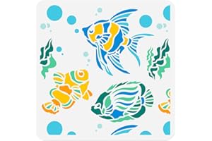 DOODLREAM Coral Fish Ocean Animal Stencil for Painting 30 x 30cm Reusable Plastic Fish Sea Animal Stencil for Painting on Woo