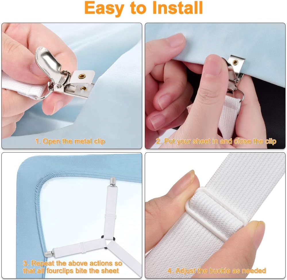 Bed Sheet Holder Straps, Bed Sheet Fasteners Suspenders Holder Straps Adjustable Crisscross Elastic Band Fitted Bed Sheet Holder Fasteners Grippers Clip,2pcs/Set White: Home & Kitchen