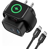 TOPADRE Charger for Apple Watch, USB C Charger Block, 3-in-1 20W Fast Charging, Portable Plug Travel Essential Charge for iWatch Ultra/SE/ 10/9/ 8/7/ 6, iPhone 16/16 Pro/ 15 Series, Black