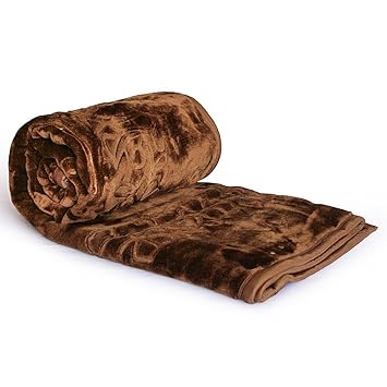 Little India Luxurious Embossed Korean Mink Microfibre Double Blanket - Brown