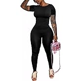chicyes Workout 2 Piece Sets For Women Summer Casual Two Piece Outfits Short Sleeve Tops Long Pants Lounge Matching Set
