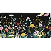 UEQIKI Wild Flowers Front License Plate for Women Car Vanity Plates Decorative Aluminum Metal Cute Novelty License Plate Cover for Men 6x12 Inch (4 Holes)
