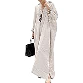 utcoco Womens Striped Long Sleeve Dress Casual Loose Button Down Cotton Maxi Shirt Dress