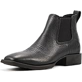 SUREWAY Mens Western Chelsea Cowboy Boots for Men Square Toe,Rugged Slip-On Work/Casual/Dress Boots for Men,Comfort Slip Resistant Ankle Leather Boots