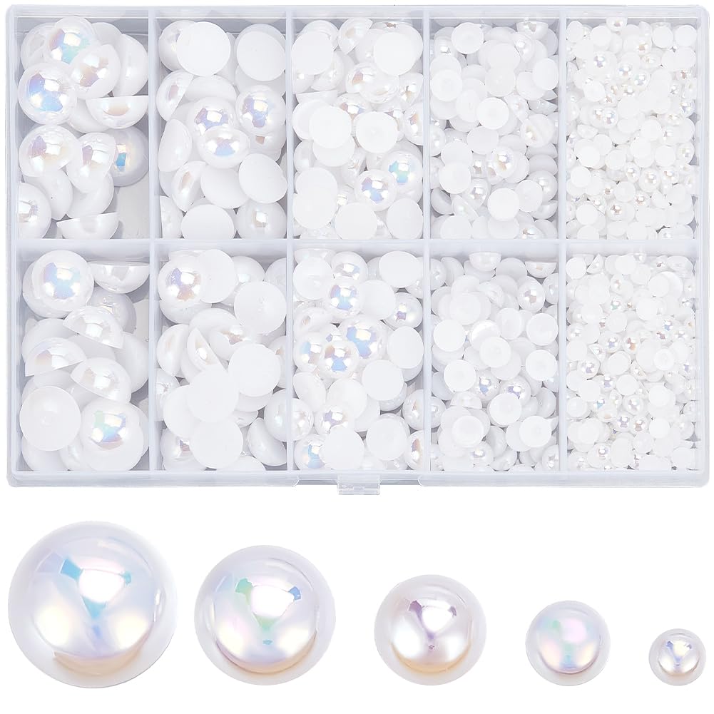 SUNNYCLUE 1 Box 70G 4~12mm Nail Art Pearls White Nail Beads Bulk ABS Plastic Flatback Nail Charms Multi Size Half Round Makeup Gems Nail Pearl Cabochons for Nails Art Phone Case DIY Crafts Decoration