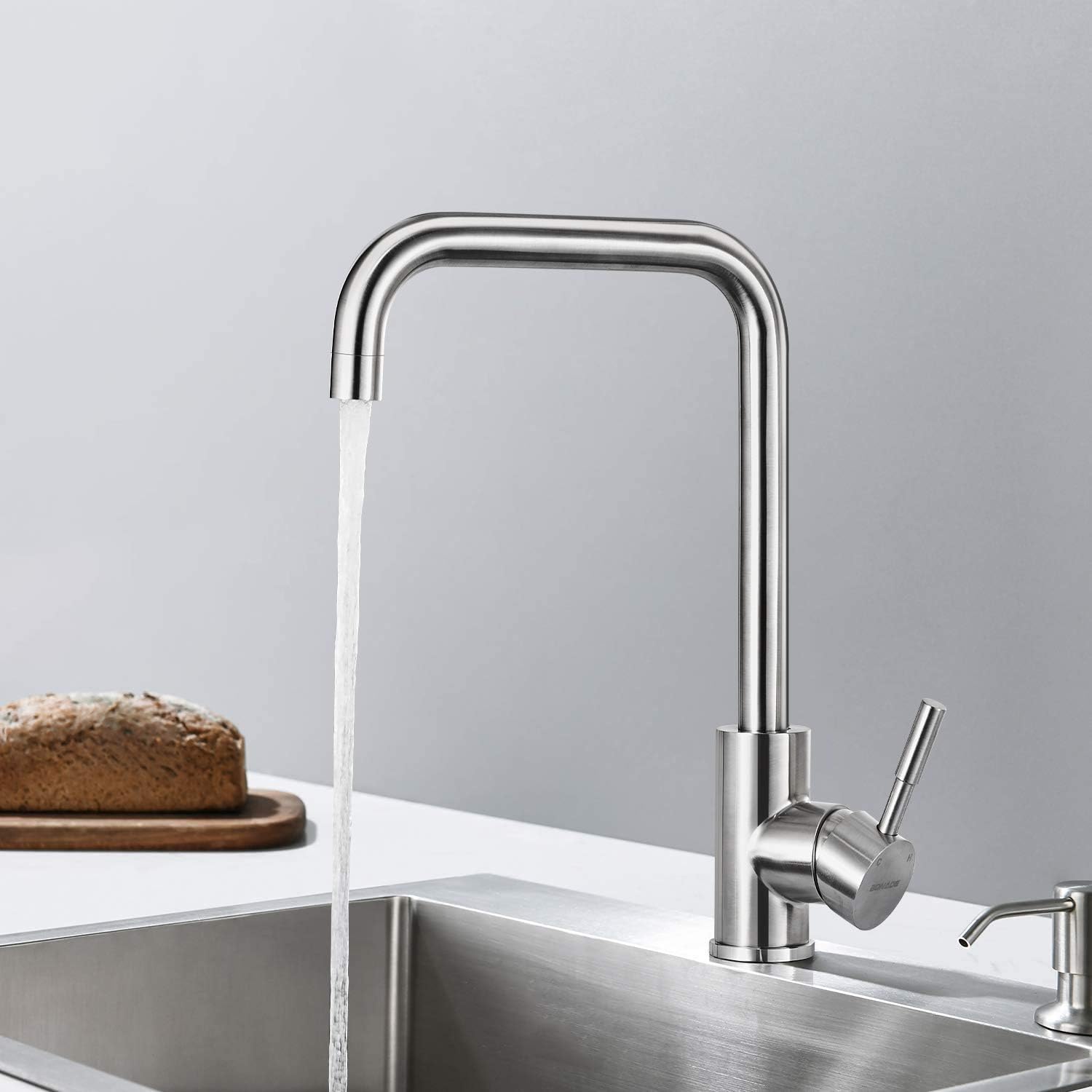 WOOHSE Kitchen Tap with 360° Rotatable Swivel Spout, Stainless Steel ...
