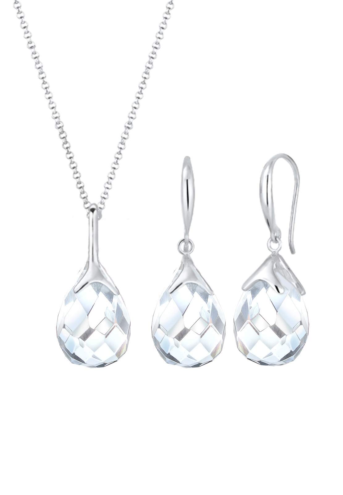 Elli Women's 925 Sterling Silver Drop Classic Rock Crystal Jewellery Set - 60cm length