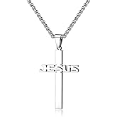 REVEMCN Stainless Steel Jesus Cross Pendant Necklace for Men Women 20-24 Inches Rolo Chain Christian Gifts for Men Faith