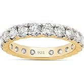SAVEARTH DIAMONDS 1 3/5 ct. t.w Round Cut Lab Created Moissanite Diamond Full Eternity Stackable Wedding Band Ring For Women In 14K Gold Over Sterling Silver (VVS1 Clarity, 1.60 Cttw)