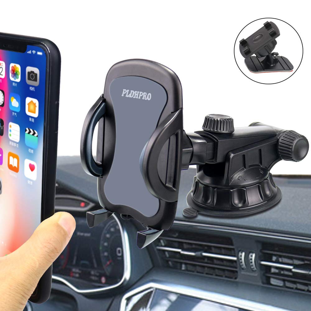 Car Phone Holder, PLDHPRO 2-in-1 Dashboard/Windshield/Dash/Stick On Car Suction Cup Mount with Telescopic Extension Rod,for iPhone Samsung Sony Google All 4"- 6.4" Smartphones