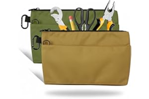 2 Pack Small Tool Pouch Bag, Durable Water-Resistant Portable Tool Bag Organizer with Zipper Pocket & Ring Clip, 2 Colors Too