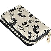 RYQAO Goth Bat Moon Credit Card Holder for Women Rfid Blocking Faux Leather Card Wallet Small Wallets With 9 Card Slots