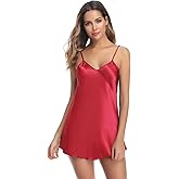 Litherday Women's Satin Nightgown Silk Slip Sleepwear Sexy V Neck Negligee Lingerie Short Nightwear