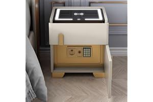 Bedside Table with Safe, Smart Nightstand with Charging Station and LED Light, Night Stand Safe for Bedroom(Gray,Small)