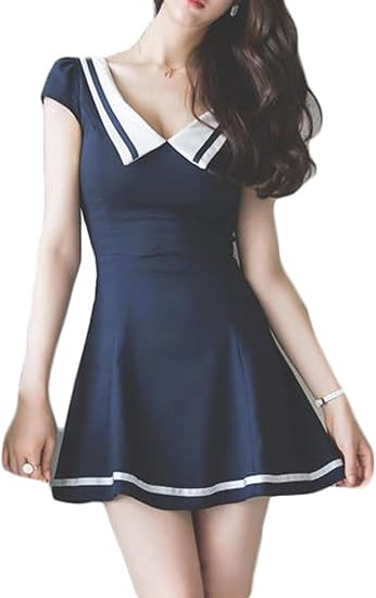 Amazon Zhongjue ジュージェン レディース ワンピース 半袖 スリム ショート Vネック セーラー服 セクシー ファッション おしゃれ 韓国ワンピース フェミニン コート ジャケット 通販