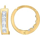 14Kt Yellow Gold Womens Princess-Cut Cubic Zirconia Single Row Huggie Hoop Earrings