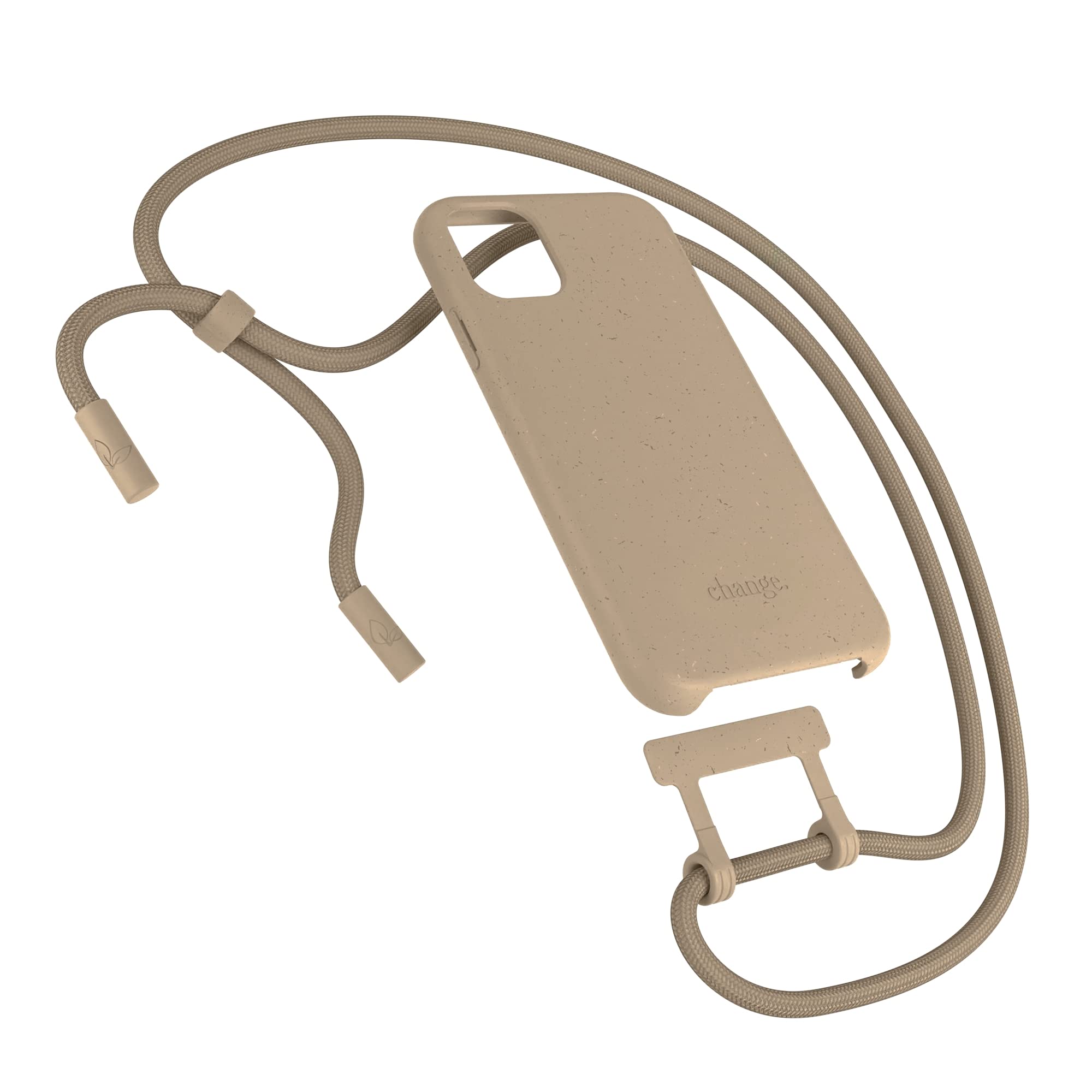 Woodcessories - Sustainable removable mobile phone chain compatible with iPhone 11 case with beige strap, iPhone XR case with strap beige - biodegradable