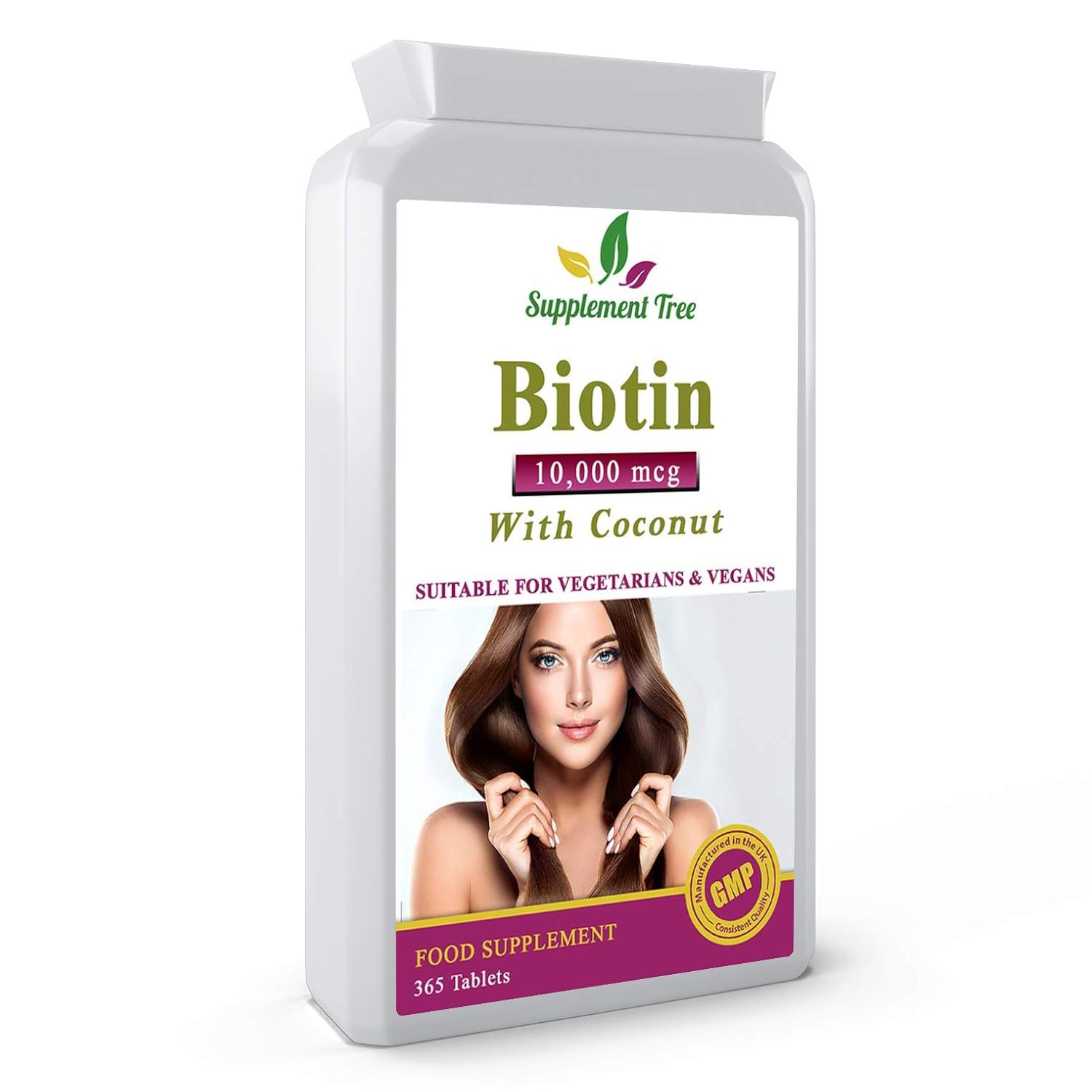 Biotin 10 000mcg 365 Tablets 1 Year Supply With Added Coconut