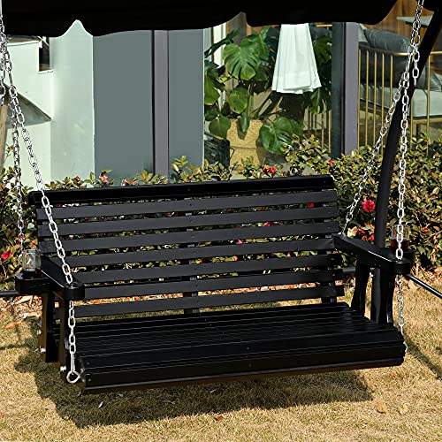 Outsunny 46" 2 Person Wooden Hanging Porch Swing Bench, Slatted Front