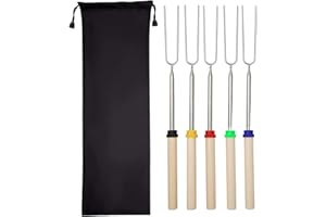 5 Pack Marshmallow Roasting Sticks, 32 Inch Long Stainless Steel Smores Sticks Extendable Marshmallow Sticks Barbecue Forks f