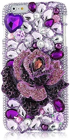 Spritech(TM) Bling Clear Phone Case For Iphone 7 Plus 5.5inch,3D Handmade Silver Purple Crystal Big Purple Flower Accessary Design Cellphone Hard Cover