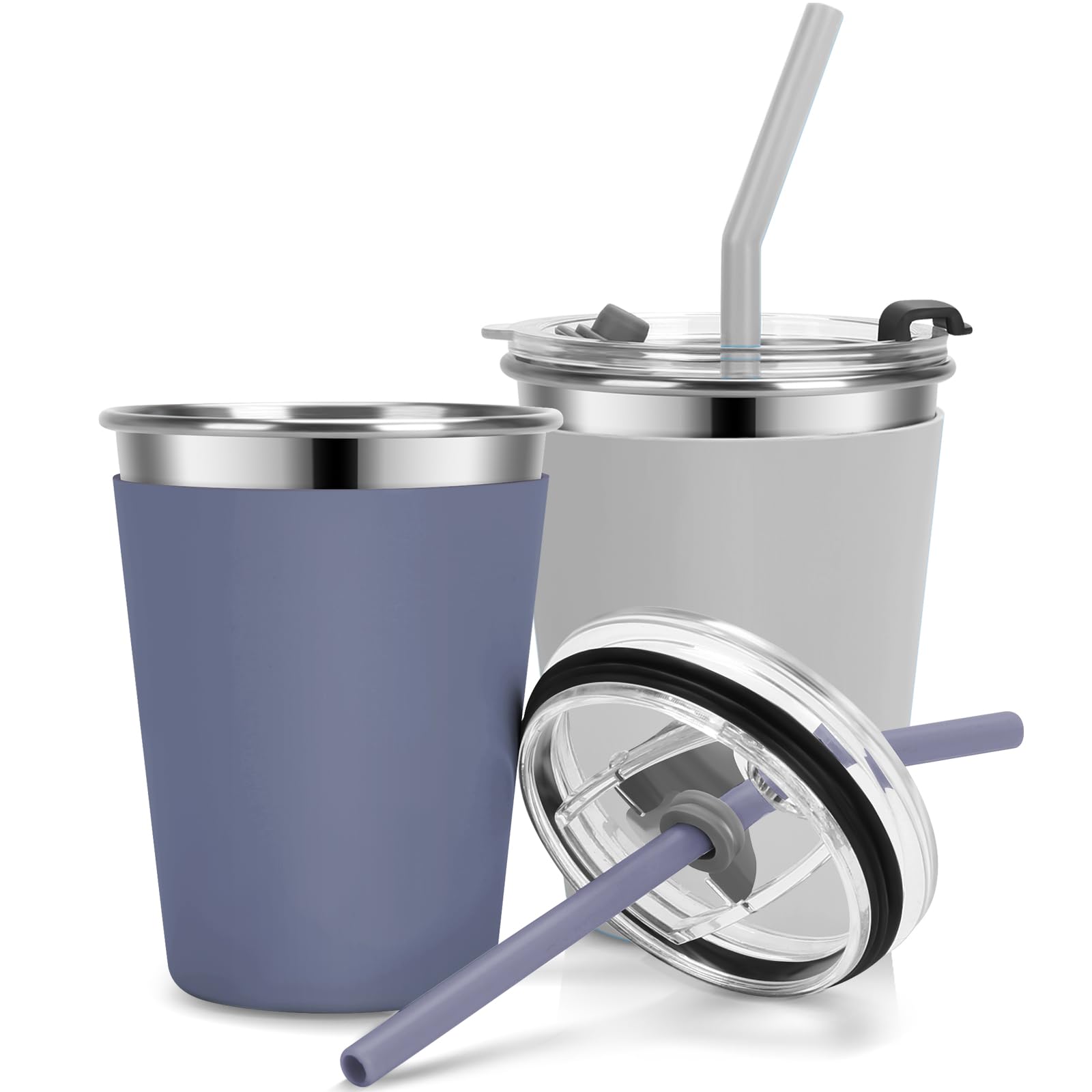 Photo 1 of Vermida Kids Cups with Straws and Lids Leak Proof, 12oz Sippy Cups for Toddlers 1-3, 2 Pack Spill Proof Cup Stainless Steel Kids Cups with Lids for School, Outdoor (Dark Gray & Gray)