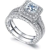 Square Cubic Zirconia Bridal Set Princess Cut CZ Jewelry Engagement Wedding Rings Set