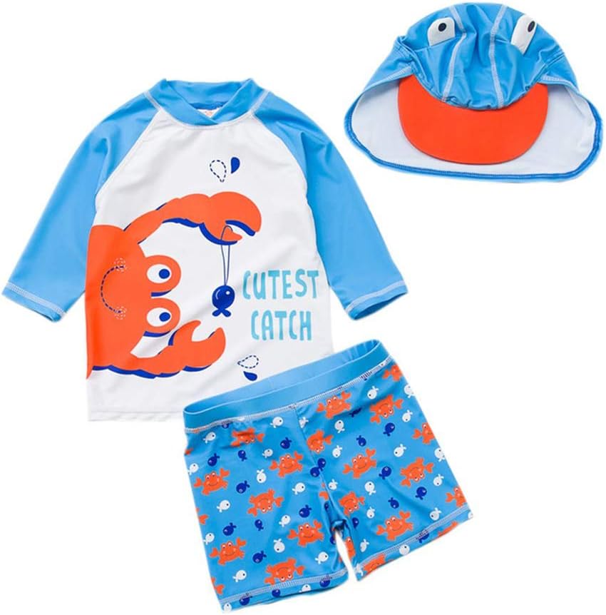 Baby Toddler Boys Two Pieces Swimsuit Set Swimwear Crab Bathing Suit Rash Guards with Hat UPF 50+