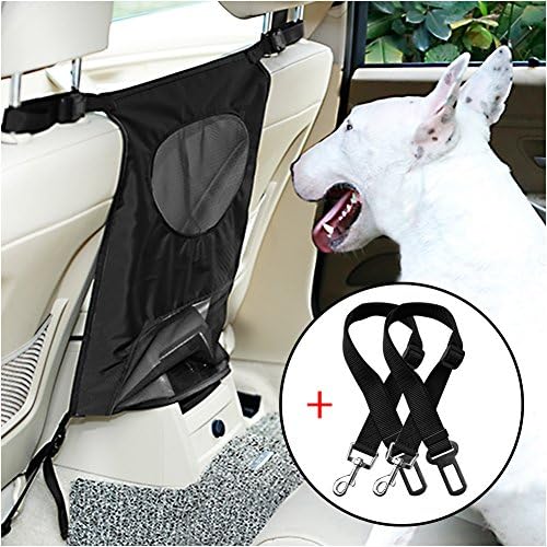 iGoods Backseat Pet Barrier with Dog Car Seatbelt, Safety Travel Car Pet Net Barrier Car Obstacle, Mesh Dog Car Barrier, Adjustable Car Fence Divider for SUV Vehicles Cars Truck